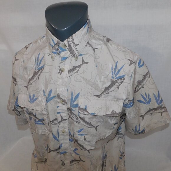 Chaps Mens Quick Dry Short Sleeve Shirt Sun Protect UPF 50 Mens M Salmon Fish - Picture 4 of 9